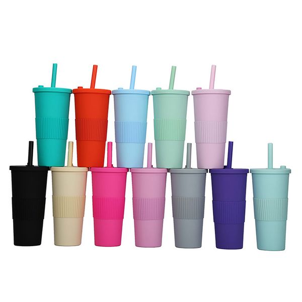 24 oz Double mur en plastique acrylique réutilisable à la boisson à la consommation froide gobelet avec les couvercles et les pailles buvez une tasse de tasse de café à café