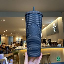 24 oz Durian personnalisé Starbucks irisé Bling arc-en-ciel licorne clouté tasse froide Tumbler tasse à café avec paille en plastique334o