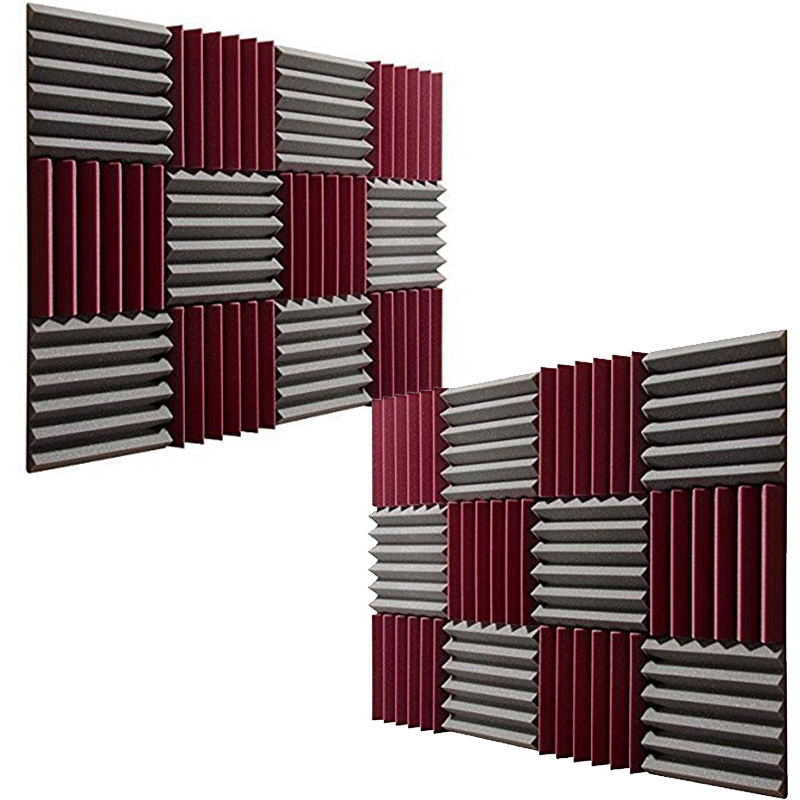 AcouBrand Studio Foam - 24 Black/Burgundy Wedge Sound Panels 12x12x2 , Noise Reduction & Insulation, Easy Install for Home/Office Recording Studio, Improves Sound Quality.
