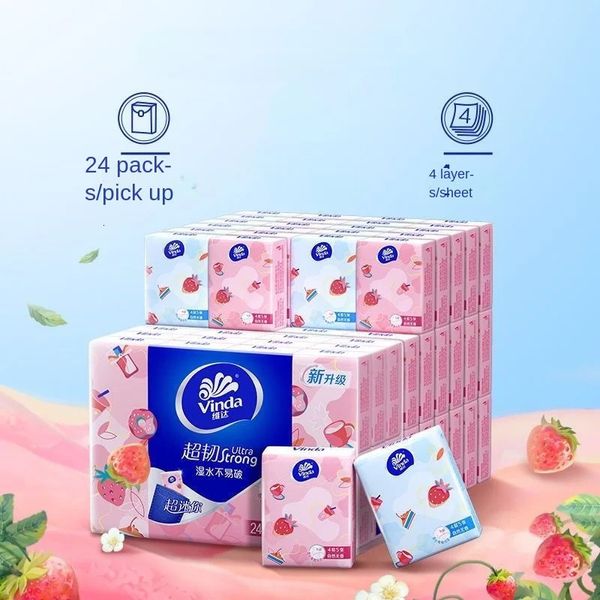 24 paquetes de pañuelos con estampado de fresas, servilletas de papel pequeñas portátiles, toallas de papel humectables gruesas de 4 capas 240127