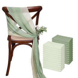 24 PCS 17X275CM CHARSE MARIFON SALLES 12 Set Sage Green Sash Covers Ribbon Party Aisle Decor 240430