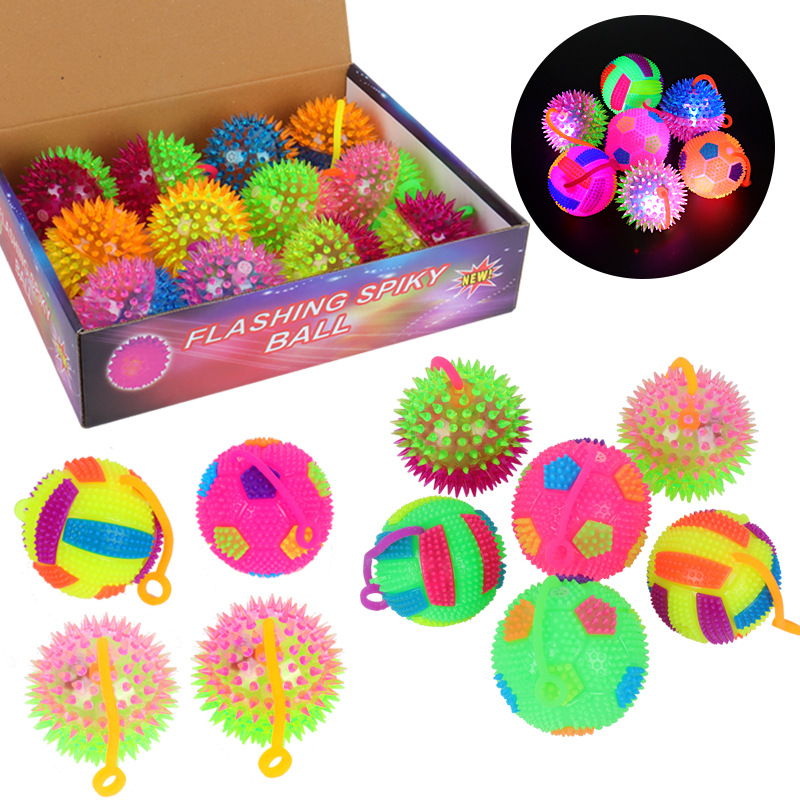 24 pçs/caixa para crianças brinquedo de bola brilhante LED acende piscando bola de massagem espinhosa macia elasticidade brinquedos divertidos crianças apertam brinquedos antiestresse LT0099