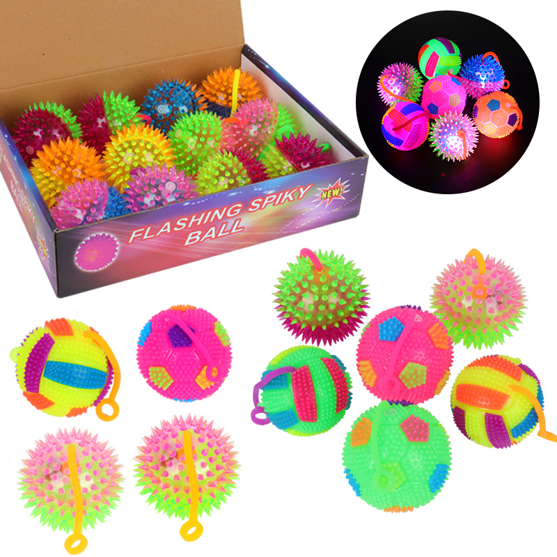 24 Pcs / Boîte Enfants Glowing Ball Jouet LED Light Up Clignotant Doux Piquant Balle De Massage Élasticité Jouets Amusants Enfants Squeeze Anti Stress Jouets LT0099