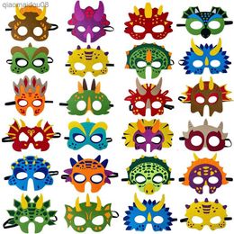 24 Pcs Dinosaure Masques De Fête Feutre Matériel Dino Fête Fournitures Décoration Différents Types pour Halloween Fête D'anniversaire De Noël L230704