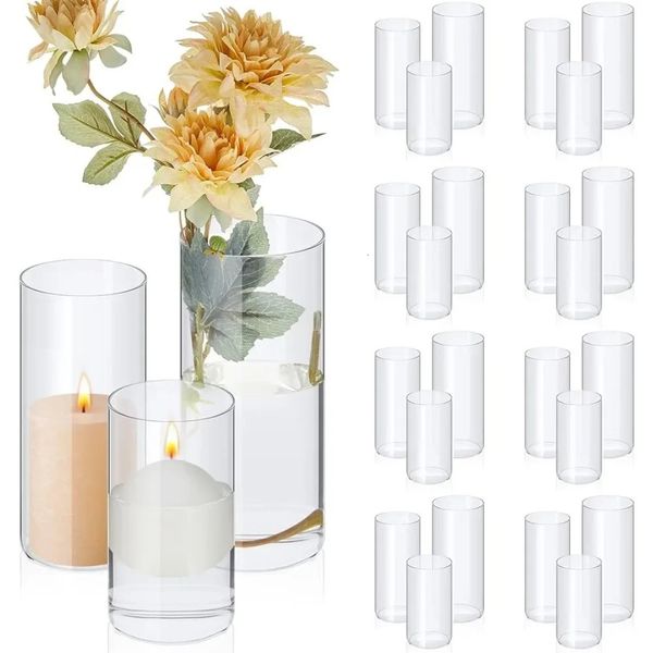 24 pièces Vases cylindriques en verre pour centres de table Vase transparent multi-usage bougeoirs flottants fret gratuit 240306