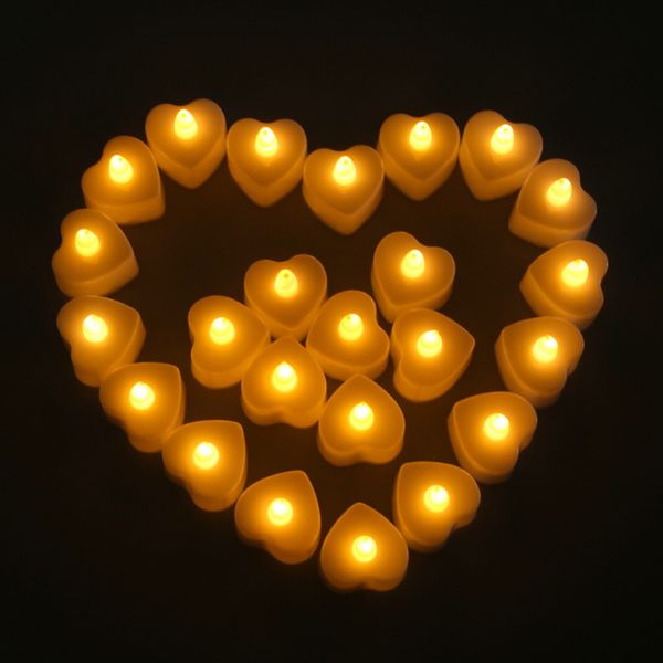 24 velas LED con forma de corazón, luz de té, luz de vela LED romántica para el día de San Valentín, decoración de mesa de boda, luces de vela en forma de corazón