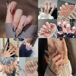 24 pièces presse sur faux ongles longs ballet faux ongles couverture complète faux ongles papillon brillant feuille d'or mode kit d'ongles manucure décoration