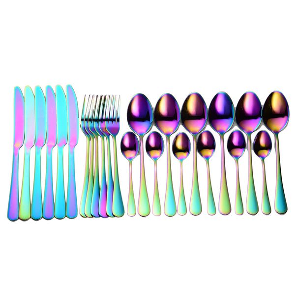 24 Pcs Rainbow Couverts En Acier Inoxydable RainbowCutlery Vaisselle Fourchette Cuillère Couteau Cadeau Vaisselle Set Box 201116