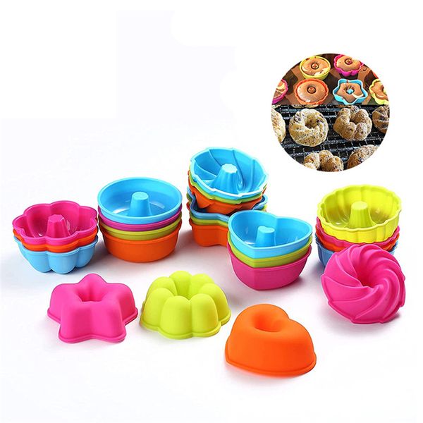 24 PC/SET NIN-STICK Silicone Donut Mold Cupcake Topes para hornear Muffin Jello Bagel Pan horno-microwave-Dishwasher seguro XBJK2206