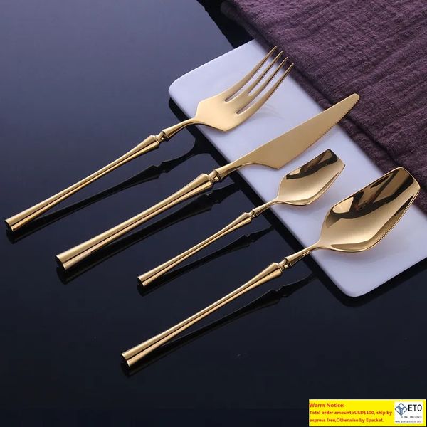 24 pièces en acier inoxydable vaisselle or couverts ensemble couteau cuillère et fourchette ensemble vaisselle coréen nourriture couverts cuisine