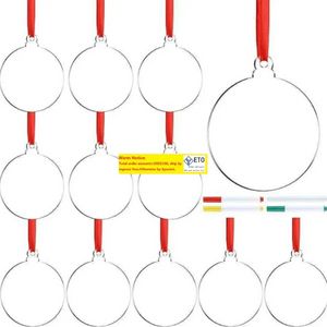 24 Stuk 3 Inch Transparant Clear Cirkel Kerst Hangtag DIY Blank Ronde Acryl Kerstboom Ornamenten Hanger JN22