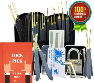 24 Piece GOSO Lock Picking Tool LockSmith Practice Credit Card Lock Pick Set with Transparent Padlock