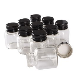 24 stuks 8 ml 27 * 35mm glazen flessen met zwarte aluminium caps Transparant glazen parfum Spice flessen Tiny Jars-injectieflacons