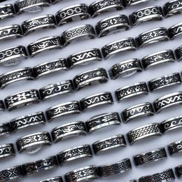24 pièces/lot anneaux en acier inoxydable de Style rétro Vintage pour hommes et femmes mode anneau sculpté en gros