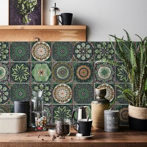 24 stuks retro mandala muurstickers keuken zelfklevende waterdichte tegelstickers badkamer decor Marokkaanse pvc sticker kunst muurschildering 240304