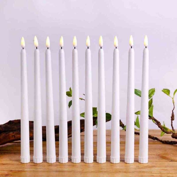 Velas cónicas de Navidad parpadeantes amarillas de 24 piezas, velas de boda de batería de mecha negra realista de plástico de 28 cm H1222