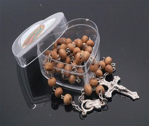 24 pièces 6 mm Collier catholique perle parfumé en bois dans une boîte en forme de cœur pos2750631