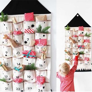 24 Pockets Stof Kerstkalender tot opknoping Xmas Ornamenten Party Advent Trekkoord Tassen Versieringen Banner Hanger 211019