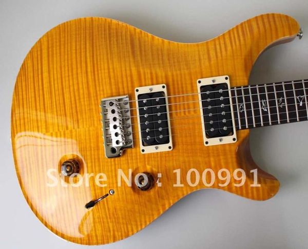 24 Stock privé Paul Smith Flame jaune Maple Top Guitar Guitar White Pearl Birds Inclay Tremolo Bridge Whammy Bar1766129