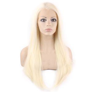 Perruque Lace Front Wig en fibre synthétique longue platine blonde droite résistante à la chaleur délié naturel S02