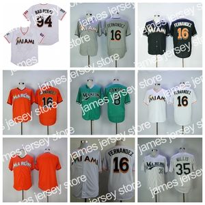 24 Retro Baseball Vintage 16 Jose Fernandez Jersey 94 Bad Bunny Jersey con bandera puertorriqueña 35 Dontrelle Willis 8 Andre Dawson Negro Blanco