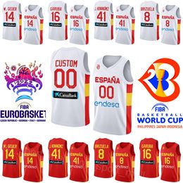 Imprimir España Basketball Jersey 2023 Copa del Mundo 14 Willy Geuer 41 Juancho Hernangomez 24 JUAN NUNEZ 12 SANTIAGO ALDAMA 23 SERGIO LLULL 10