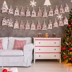 24 / Set décoratif et suspendu petits sacs en tissu Calendrier de l'Avent Coton de Noël Sac de draps Cadeau cadeau Numéros colorés WLL378