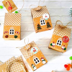 24 ensembles maison de Noël boîte-cadeau biscuits en papier kraft sac de bonbons étiquettes de flocon de neige 1-24 calendrier de l'avent autocollants corde de chanvre supp 201127