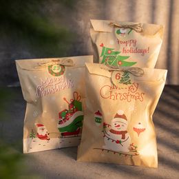 Geschenkwikkeling 24 Sets Kerstmis Kraft Paper tassen Daddy Noel Snowman Fox Holiday Party Favor Bag Candy Biscuit Gift Wapping Supplies