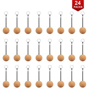 24 Sets kurk -ballvormige sleutelhanger gemaakt van puur hout en leeg materiaal aanpasbare sleutelhanger