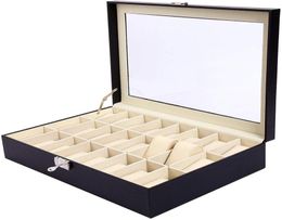 24 Slot Pu Leather Watch Box Watchs Case Boîte Boîte d'organisateur de stockage Affiche de rangement avec clés Cépier en verre Top pour hommes Femmes MX2005387930