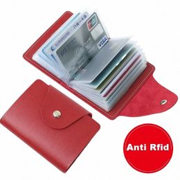 24 slots bits Carte Holder Sac Simple Color Pocket Case Femme Femme Men de crédit Carte d'identité Organisateur de carte en cuir Portefeuille A6GR # #