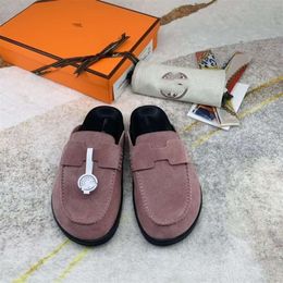 24 lente/zomer nieuwe baotou matte lederen muller's tweede oom schoenen met dikke zolen casual slijtage, boken half slippers voor vrouwen