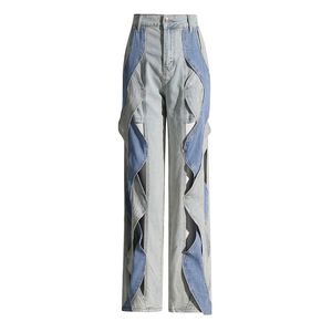 24 lente/zomer nieuwe elastische trekkoord geplooide casual broek stretch jeans uitlopende broek jeans dames hoog getailleerde rechte loszittende, gepersonaliseerde sexy 2 kleuren