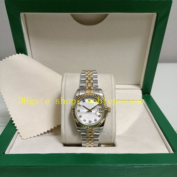 24 Femmes de style avec des papiers en boîte Regarder 904L Mes dames 31 mm 18k Gold Mother of Pearl Diamond Dial