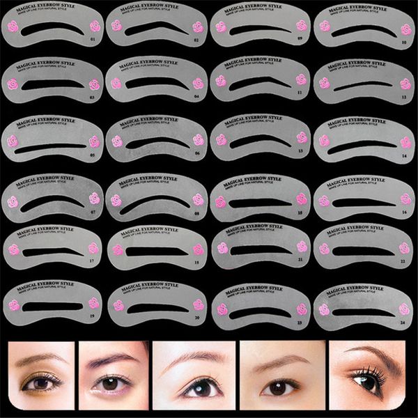 24 Styles Sourcils Maquillage Pochoirs Ensemble Sourcils Carte Sourcils BRICOLAGE Dessin Guide Styling Façonnage Toilettage Réutilisable Modèle Carte