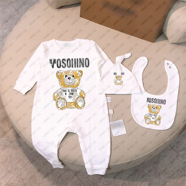 24 estilos Conjunto de ropa para bebés infantiles Mono para niños Diseñador Mamelucos para bebés recién nacidos Impresión de oso Mameluco Mono para niñas Baberos Conjunto de trajes con gorro 0-24 meses CSD2402031-8