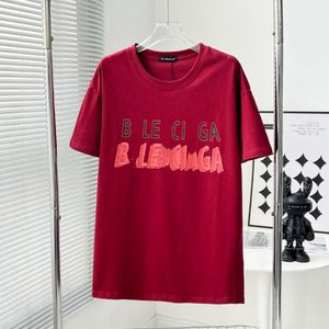 24 Zomer Nieuwe BLCG Paris Home Overlapping Letter Print Wine Red T-Shirt Mens en Dames Loose Trendy Top