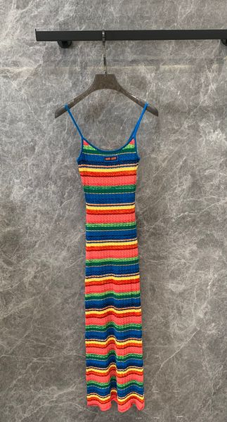 24 Nouvelle robe d'été Jupe élastique dopamine à rayures colorée pour femmes, tissage de fil de coton visqueux élevé