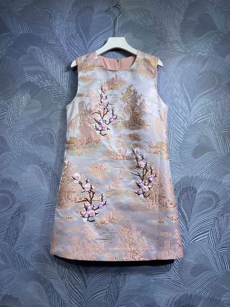 24 Summer NUEVO Vestido Jacquard Bordado de Jacquard y Flower Slim Fit Flow Flow Slim Flor