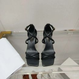 Sandales romaines en cuir véritable à talons hauts et épais, pantoufles personnalisées pour femmes, chaussures simples à la mode, nouvelle collection été 24
