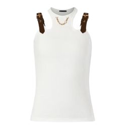 24 Camiseta de diseñador para mujer de verano Tops de diseñador Camiseta sin mangas con lengüeta con ojales con letras Camiseta de jersey de algodón Chicas Milan Runway Crop Tops Diseñador de marca Outwear Camisas Chaleco