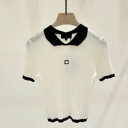 24 T-shirt pour femmes d'été Bloc de couleur assortir le cou de polo couche tricot à manches courtes minces jacquard topporceur tshirts csd2404173-12