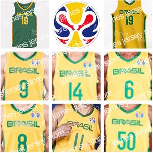 24 Team Braziliës Basketball Jersey Brasils 9 Marcelinho Huertas 14 Marquinhos Sousa Cristiano Felicio Vitor Benite Anderson Varejao Men