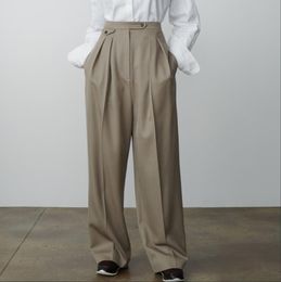 24-The * row Pantalones casuales de cintura alta, diseño de nicho plisado para mujer, pantalones de pierna ancha sueltos y delgados