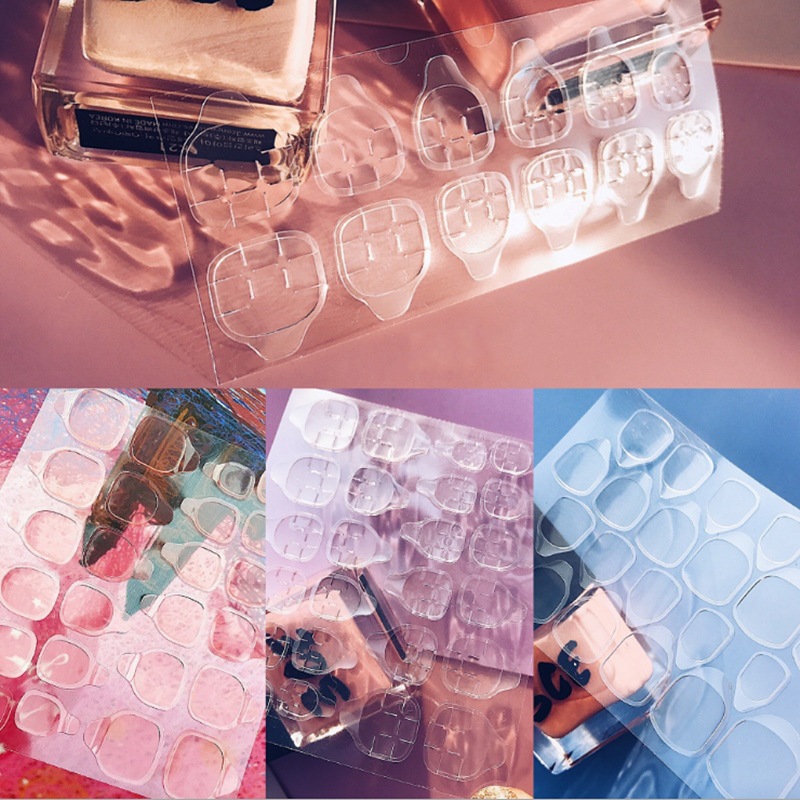 24 Tips Transparent Glue Nails Stickers Reversible Double Sides Jelly Nail Stickers Beauty Salon Manicure Tools