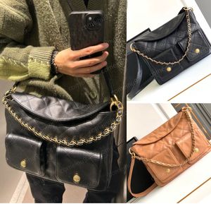 24 Espejo Vintage Bolso Hobo Acolchado para Mujer Bolso Grande De Piel De Vaca Hippy Bolso Mensajero Correa Cadena Bolso Bandolera Bolsos De Diseñador De Cuero Genuino Negro Caramelo Dorado HW