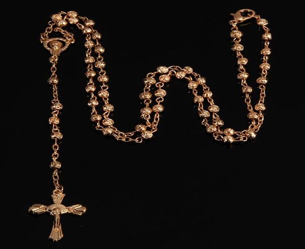 24 cuentas de acero inoxidable al por mayor/4 mm, rosario de oro vintage pequeños collares, collares de mujeres, collares de Jesús.3095089
