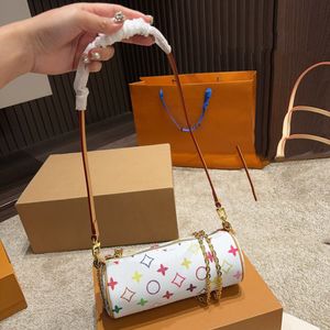 24 Femmes Sacs fourre-tout cylindriques Sac à main Luxurys Designers Fleur colorée Shouder Bandoulière Messenger Dames Voyage Sac à main Totes Pochette Sac à main 22cm avec chaîne