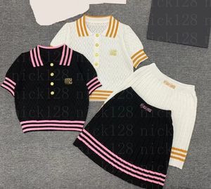Robe deux pièces pour femmes, T-shirt tricoté, motif de lettres, demi-jupe, ensemble avec ligne de Style rétro, 24, 325